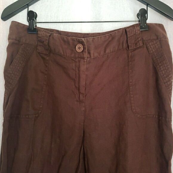 Madison Women's Size 12 Pants Brown 100% Linen Wide Leg Flat Front Dress Pants - Picture 3 of 10